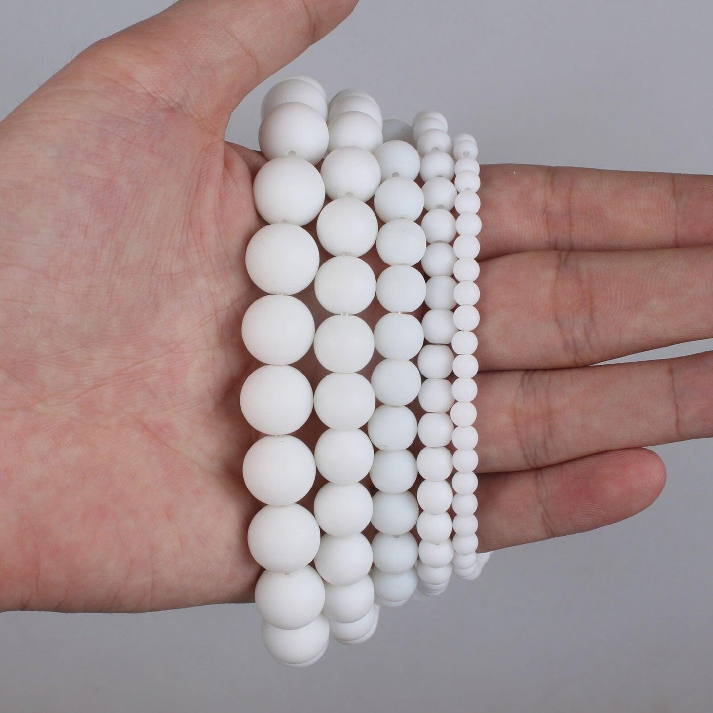 Matte White Onyx Alabaster beads, Round, size 4-12mm. 15.5 inch strand 