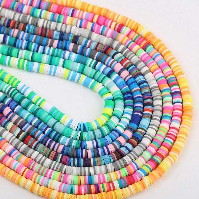 China Factory Handmade Polymer Clay Beads Strands, with Glitter Powder,  Heishi Beads, Disc/Flat Round 6x0.5~1mm, Hole: 2mm, about  273~278pcs/strand, 15.55 inch~15.75 inch(39.5~40cm) in bulk online 