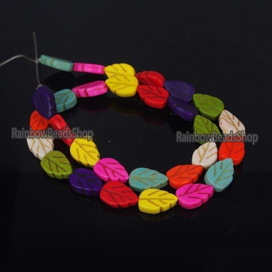 Mixed Howlite Leaf Beads, 9x13mm , 16'' strand