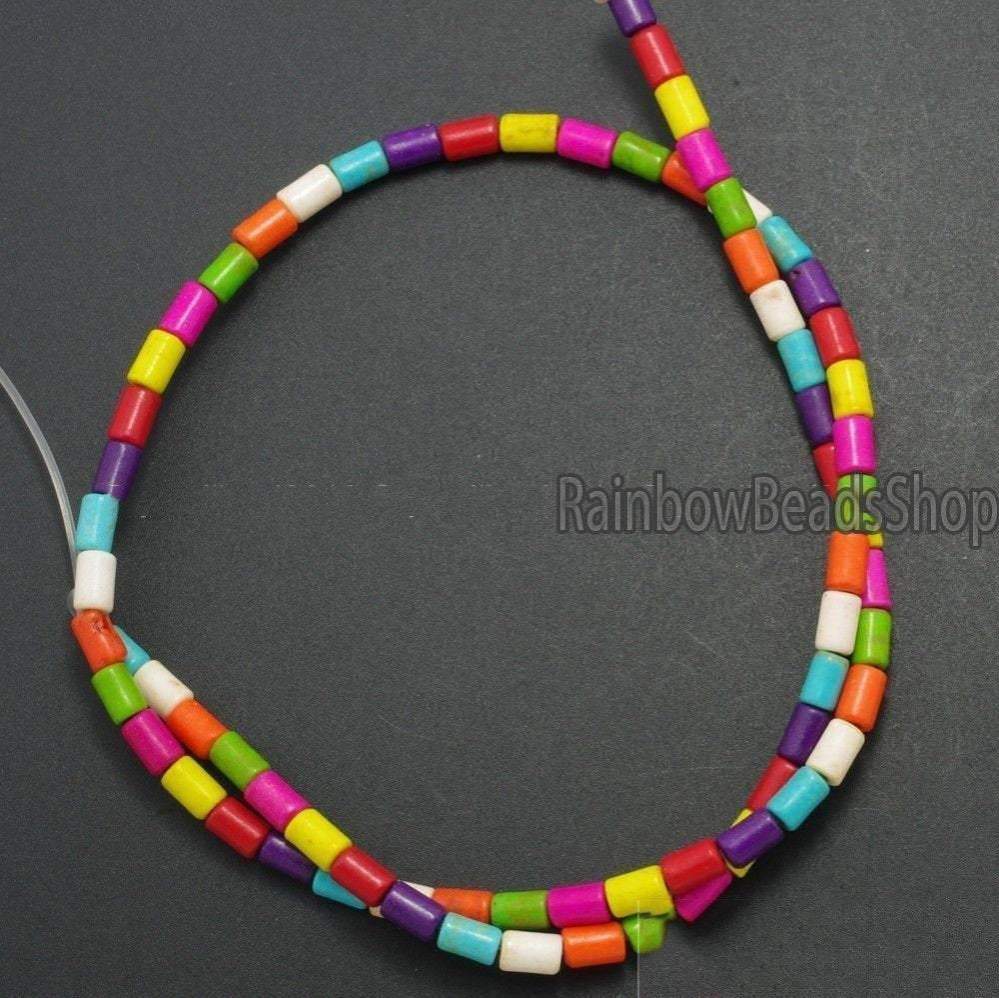 Mixed Howlite Tube beads, 3x5 4x6 4x13 6x8mm, 16'' strand