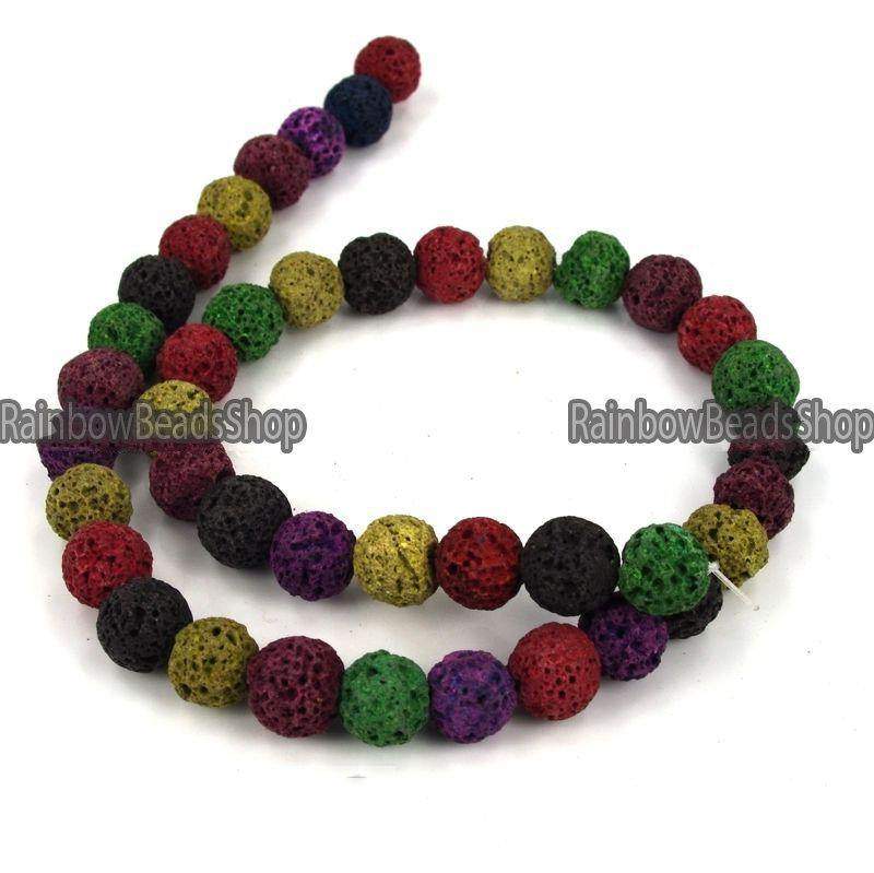 Mixed Lava Beads Volcanic Round Gemstone, 8-12mm, 15.5'' strand