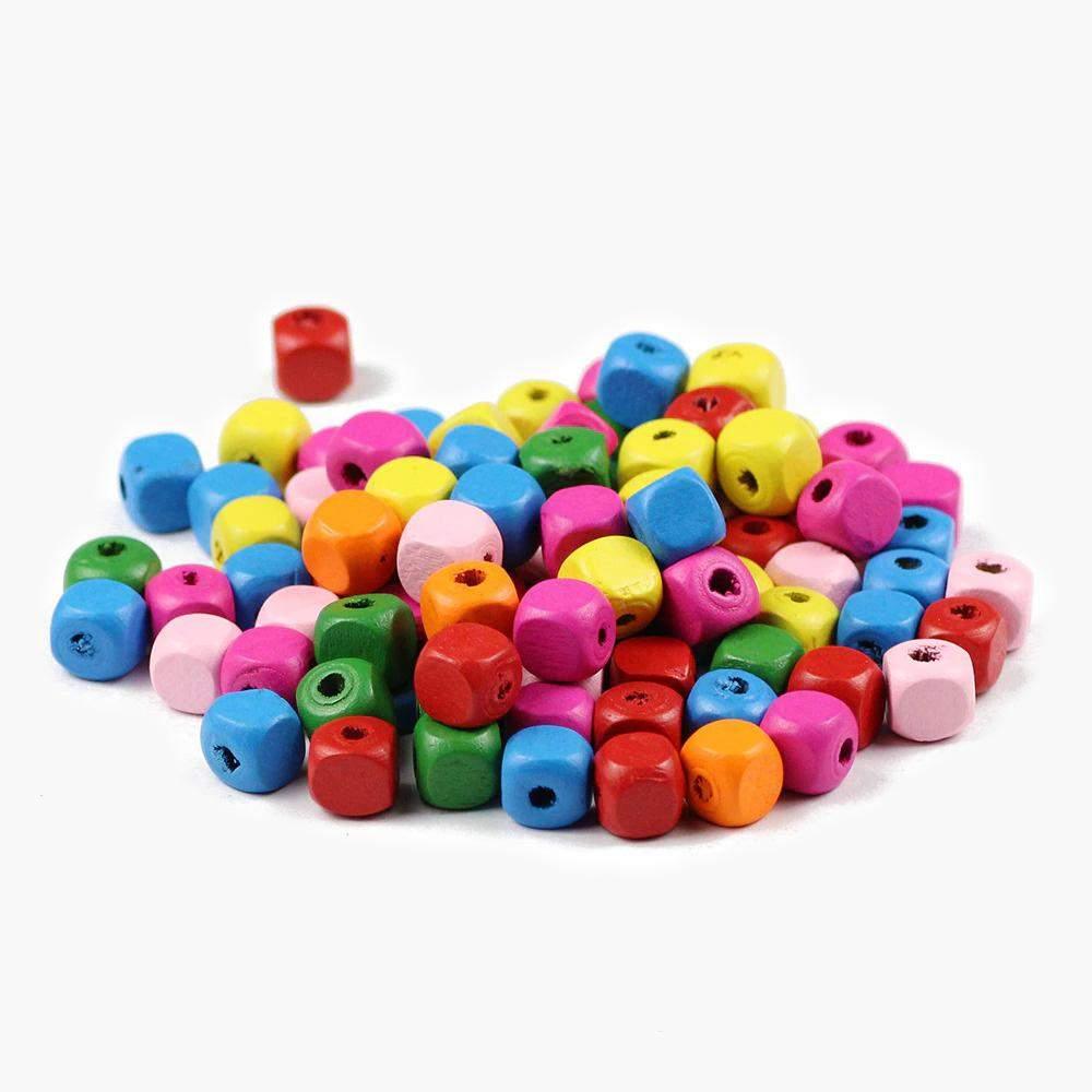 Mixed Wood Square beads, supplies for macrame with large hole, Eco-Friendly Wooden 100pcs 8/10mm
