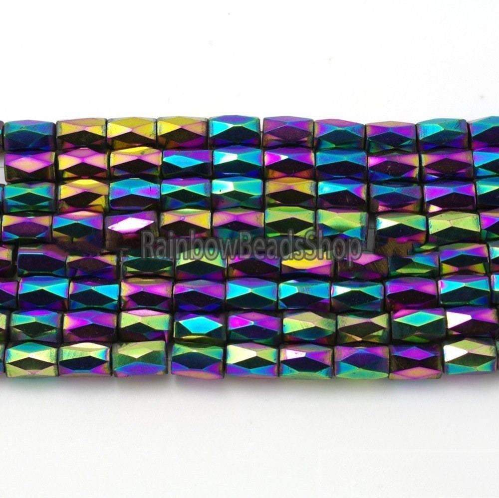 Multicolor Faceted Tube Hematite beads, 100pcs 5x8mm