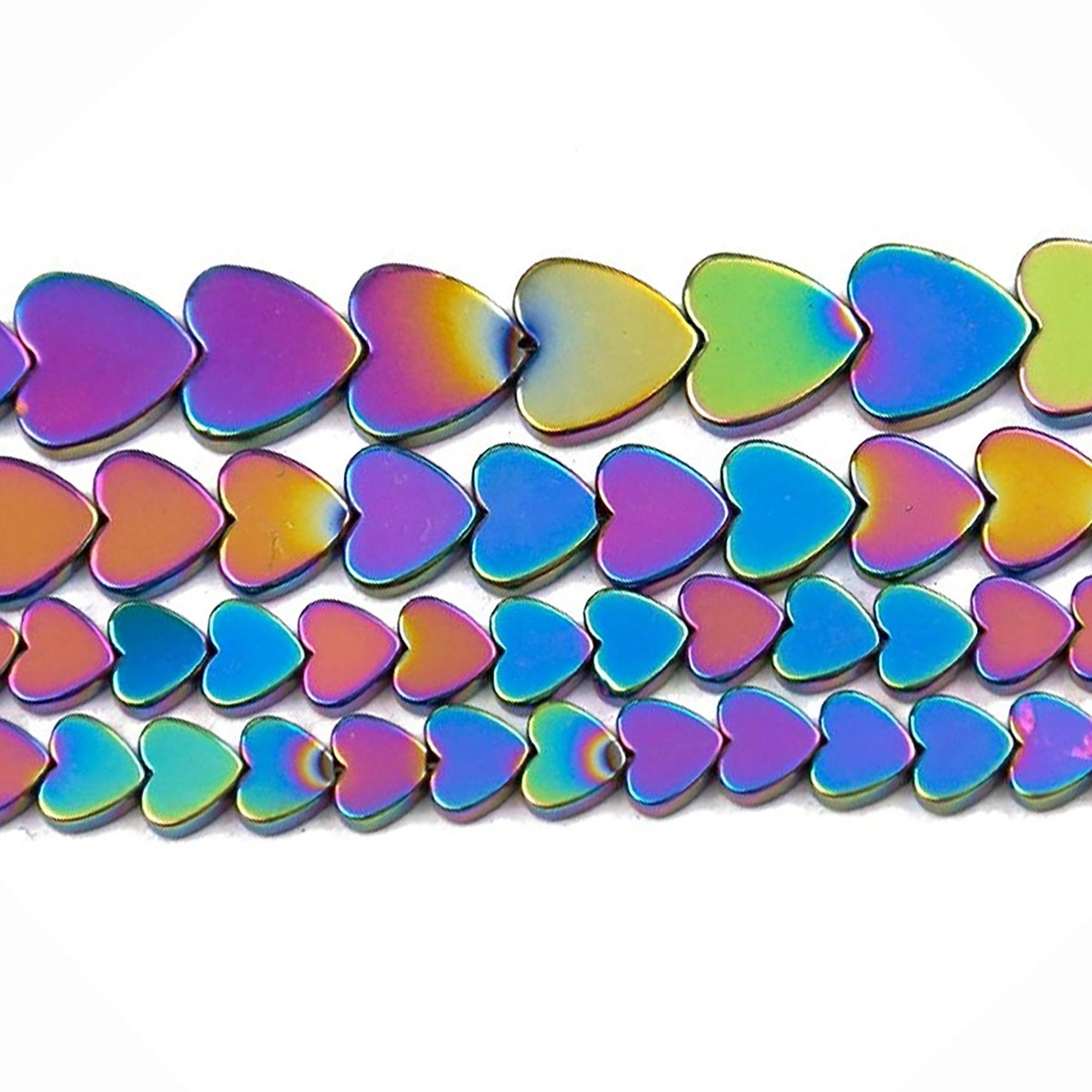 Multicolor Flat Heart Hematite Beads, 4-10mm, 15.5'' strand