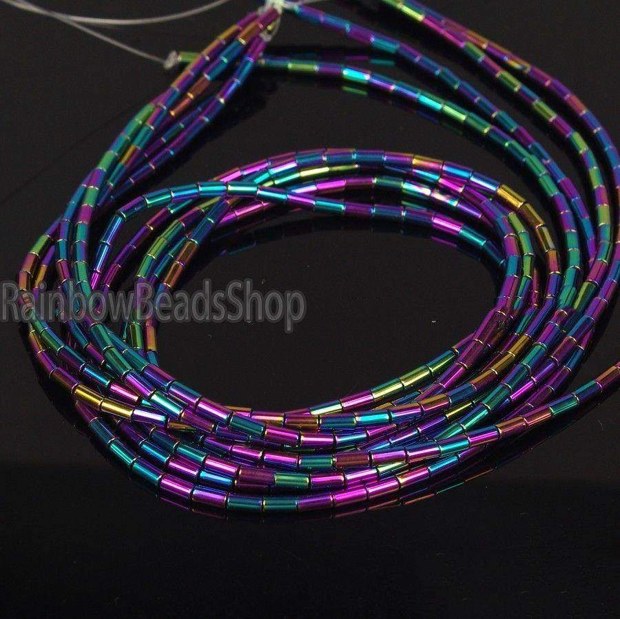 Multicolor Tube Hematite Beads, 2x4mm 1x3mm, 16'' strand