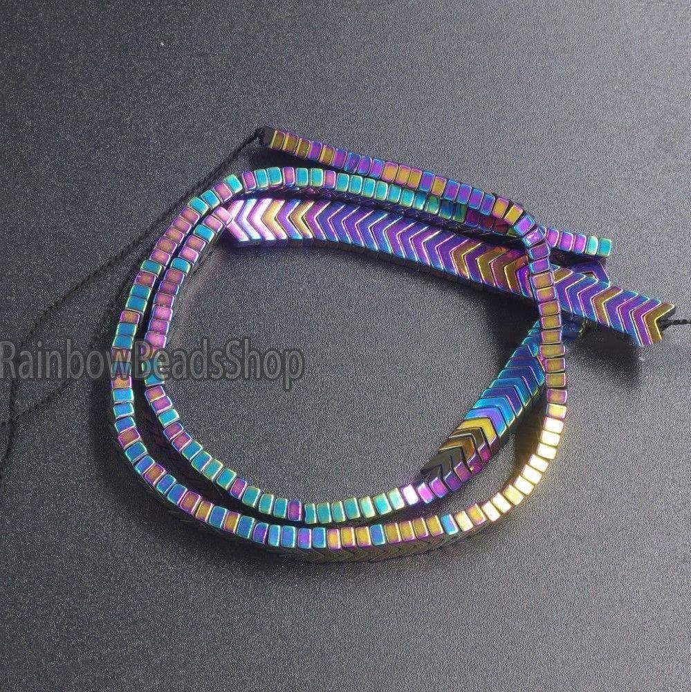 Multicolor V Shape Arrowheaded Hematite Beads, 2x4x6mm 16'' strand