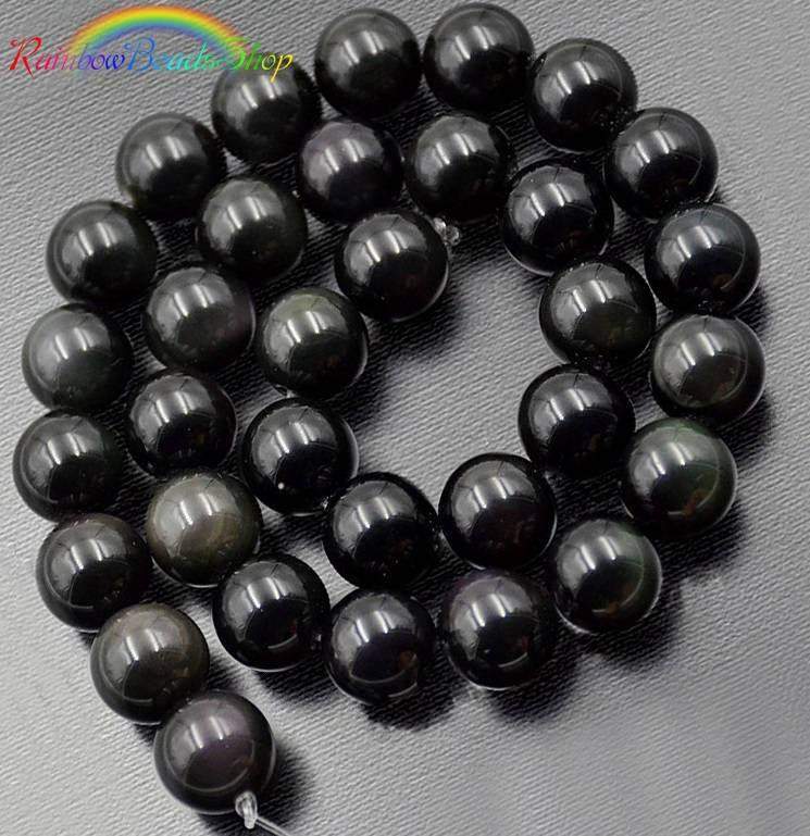 Natural Black Obsidian beads, Jewelry Gemstone, 4-20mm, 15.5'' strand