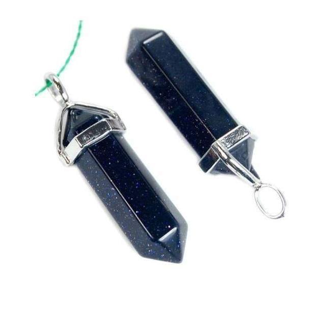 Natural Blue Sand stone double Terminated Point Pendant Gemstone Rock Crystal healing point chakra Reiki pendant bead, Chakra Stone