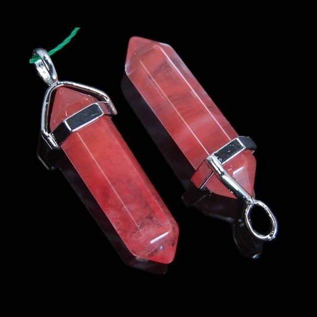 Natural Cherry Quartz double Terminated, Reiki Point Pendant beads, Gemstone, Crystal healing, Chakra Stone bead, Rock chakra pendant