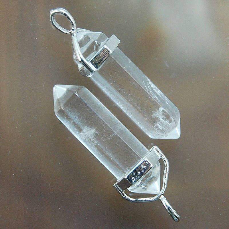 Natural Clear Crystal Quartz double Terminated, Reiki Point Pendant beads, Gemstone, Crystal healing, Chakra Stone bead, Rock chakra pendant
