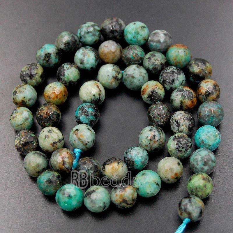 Natural Faceted African Turquoise Beads, 4mm 6mm 8mm Round Jewelry Gemstone Spacer Stone Beads, 15''5 strand. For Jewelry making and Beading