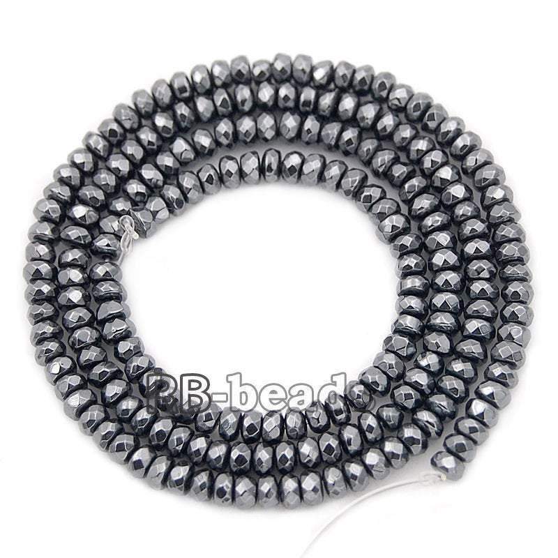 Natural Faceted Black Hematite Rondelle Beads, 2-10mm 16'' strand
