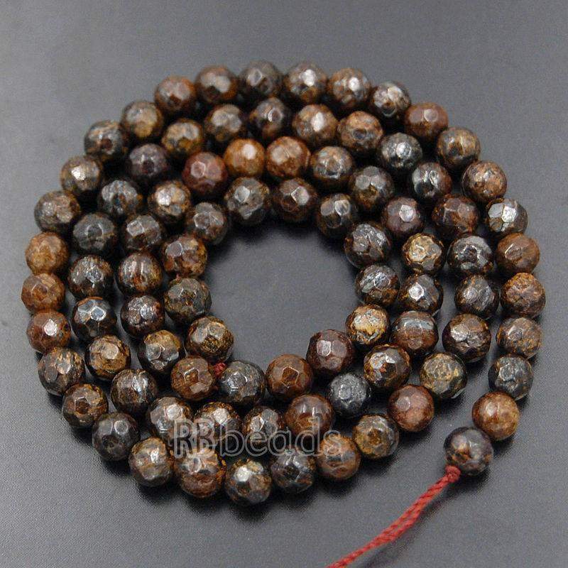 Natural Faceted Brown Bronzite Beads, size 4-8mm , 15.5'' inch strand