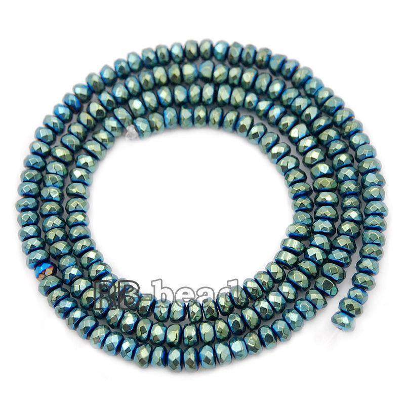 Natural Faceted Green Hematite Rondelle Beads, 2-10mm 16'' strand