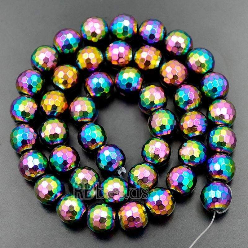 Natural Faceted Multi Color Hematite Beads, Round 15.5''' full strand
