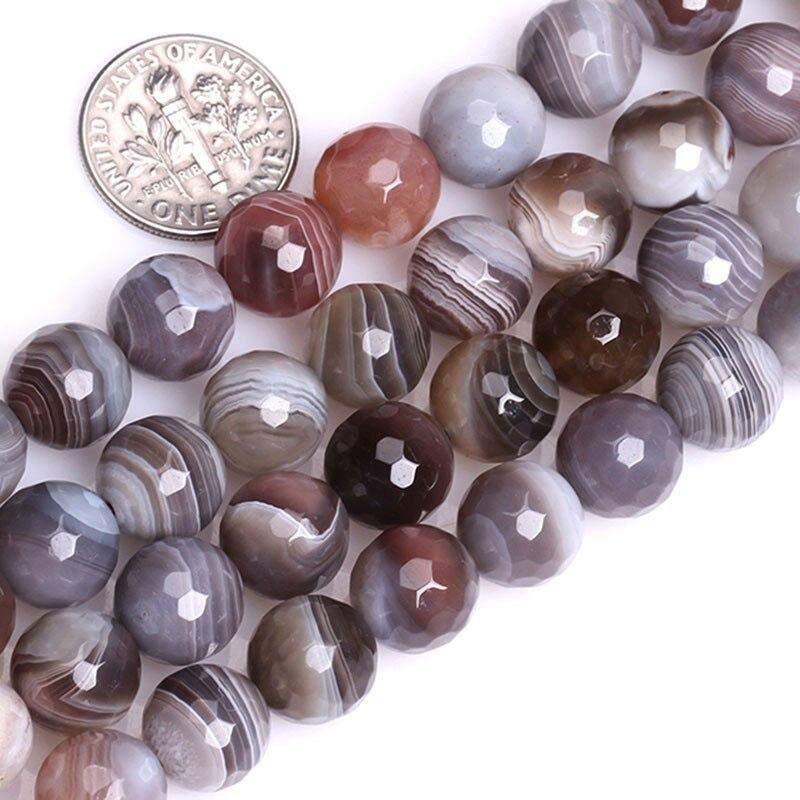 Natural Faceted Persian Botswana Agate Beads, Round 6-14mm 15.5'' str