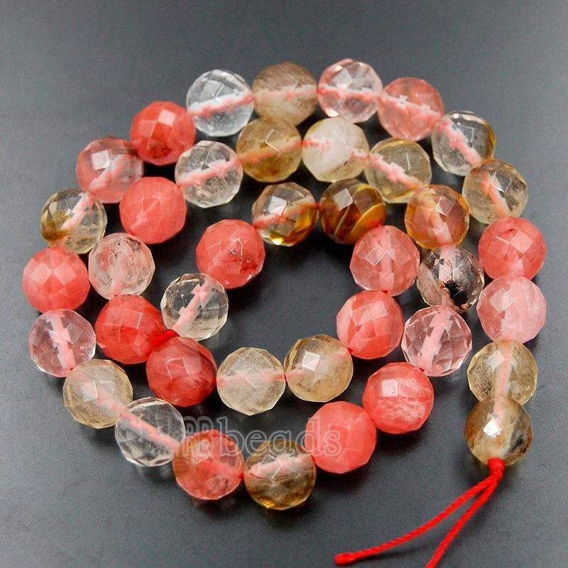 Natural Faceted Volcano Cherry Quartz Beads, 4mm 6mm 8mm 10mm 12mm Round Jewelry Gemstone Stone Beads, For Jewelry making and Beading