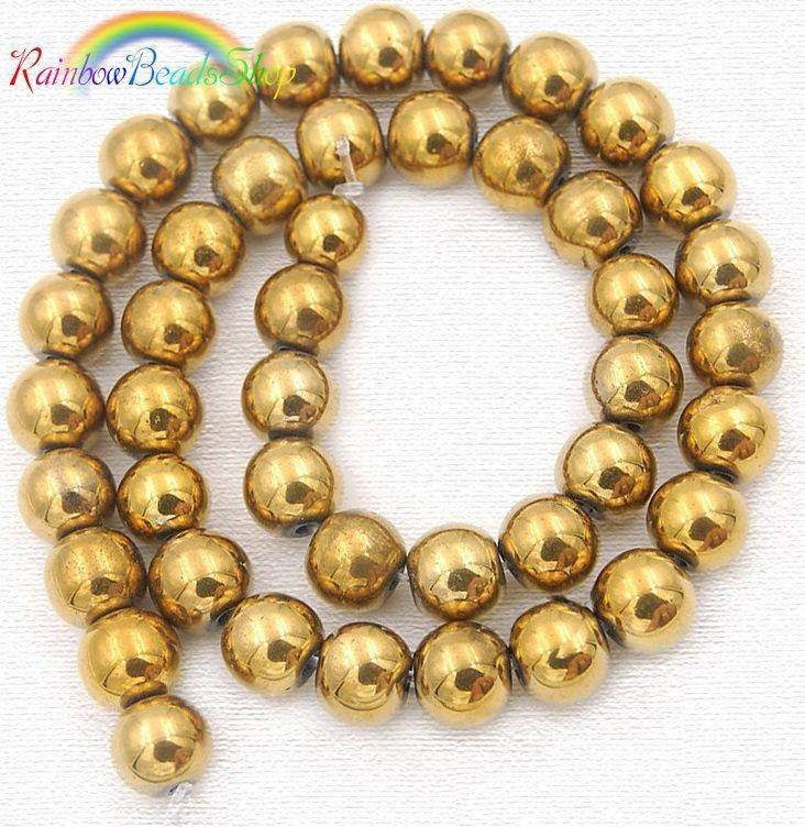 Natural Gold Hematite Beads, Round, 2-10mm 15.5'' strand