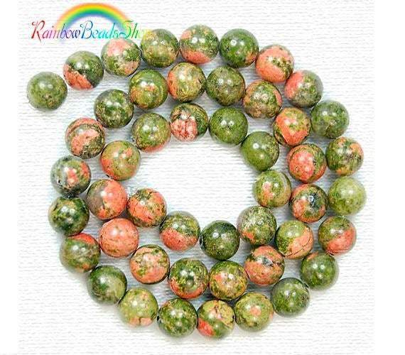 Natural Green Red Unakite beads, Round Gemstone 2-12mm 15''5 strand