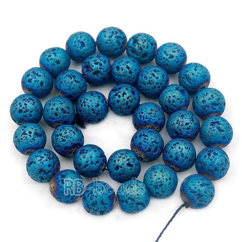 Natural Green Volcanic Lava Beads Titanium Coated, 4-12mm Stone Round Jewelry Gemstone, 15.5'' strand
