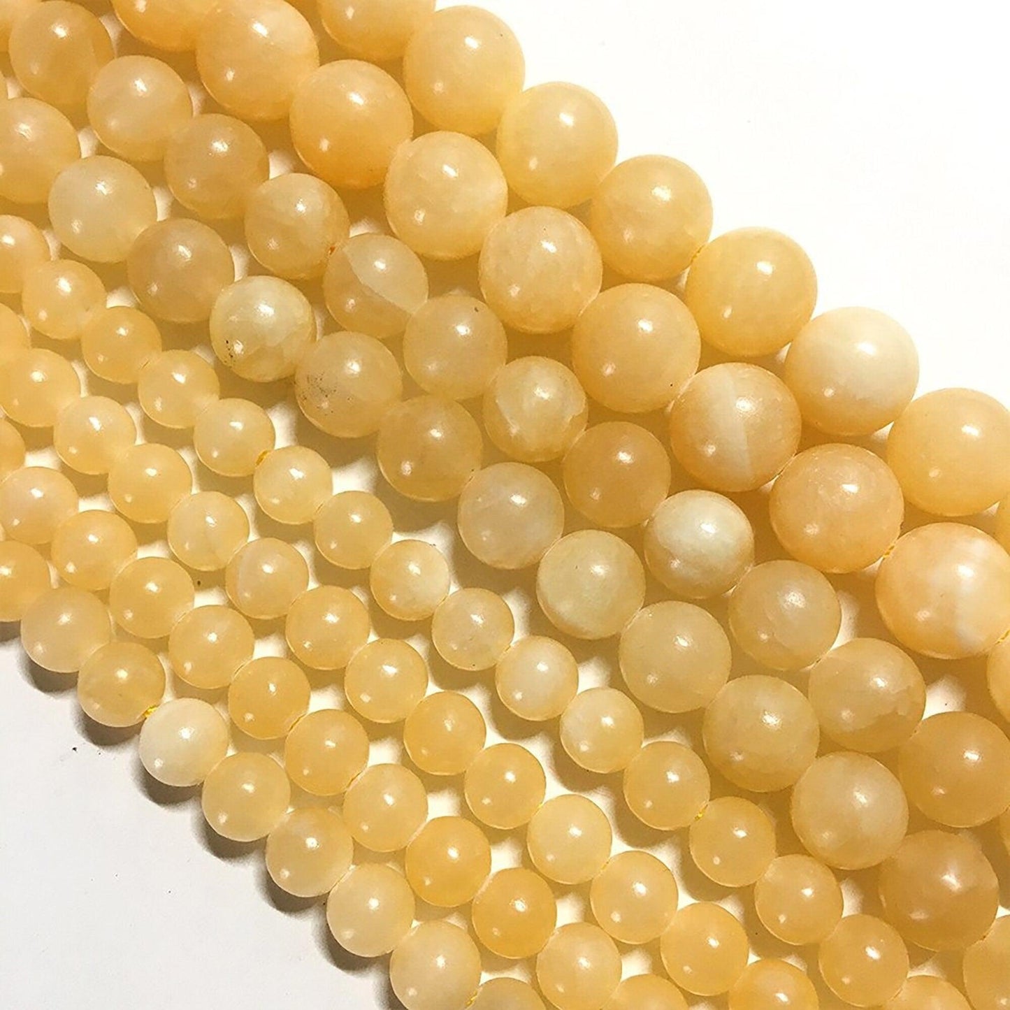Natural honey yellow calcite beads, 4-12mm round gemstone 15.5'' strand