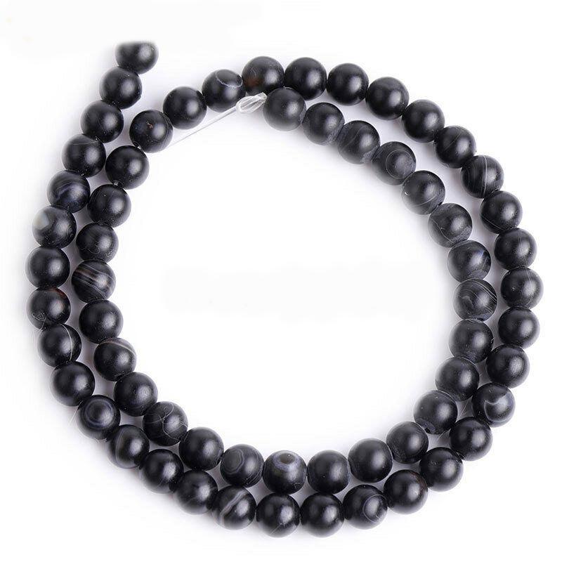 Natural Matte Frosted Black Stripe Agate Beads, 6-12mm Round