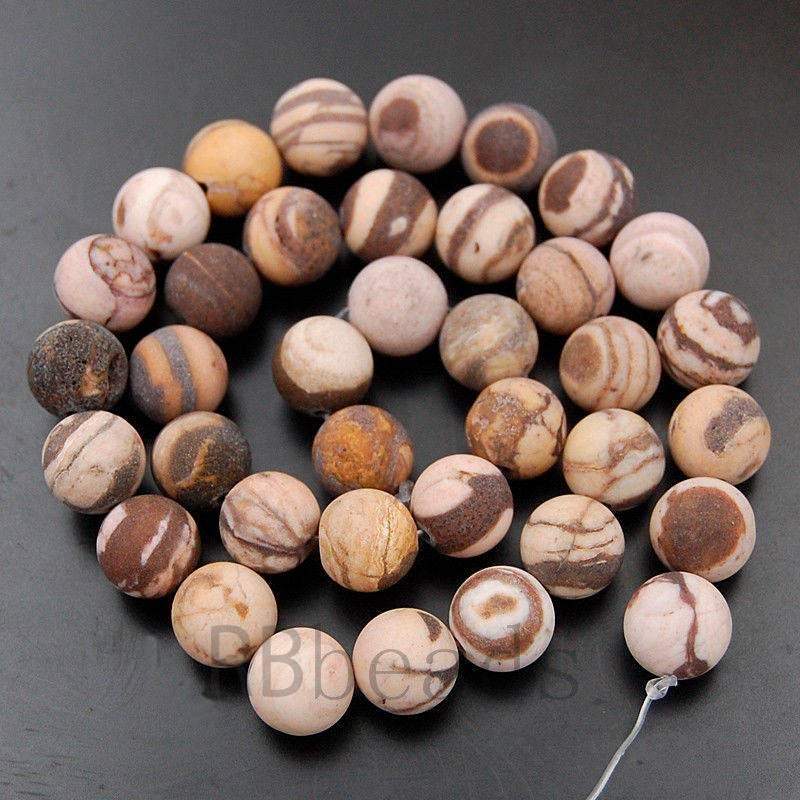 Natural Matte Frosted Brown Mexican Zebra Jasper beads, 4-12mm