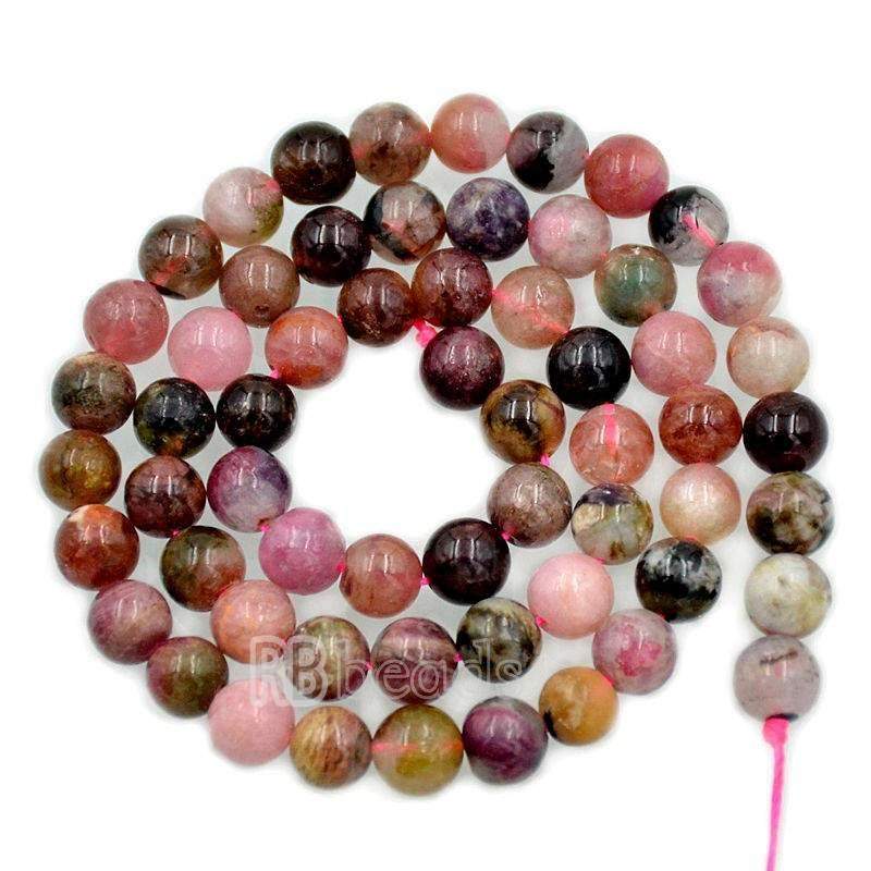 Natural Multi Color Tourmaline beads, Round Jewelry Gemstone Spacer Stone Beads, 4mm 6mm 8mm 10mm 15''5 str. For Jewelry making and Beading