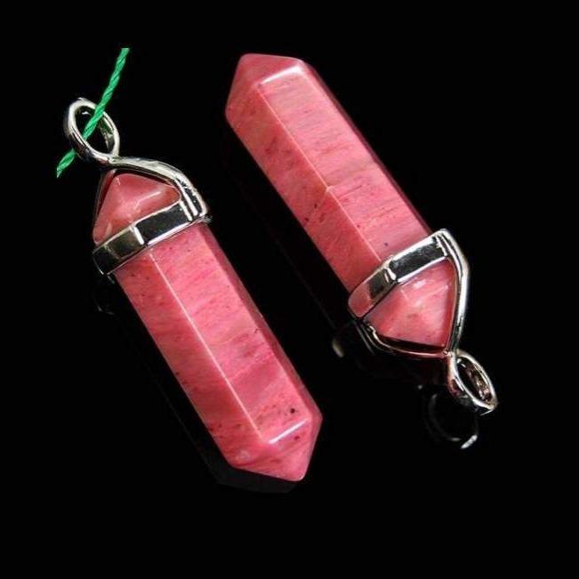 Natural Pink Rhodonite double Terminated, Reiki Point Pendant beads, Gemstone, Crystal healing, Chakra Stone bead, Rock chakra pendant
