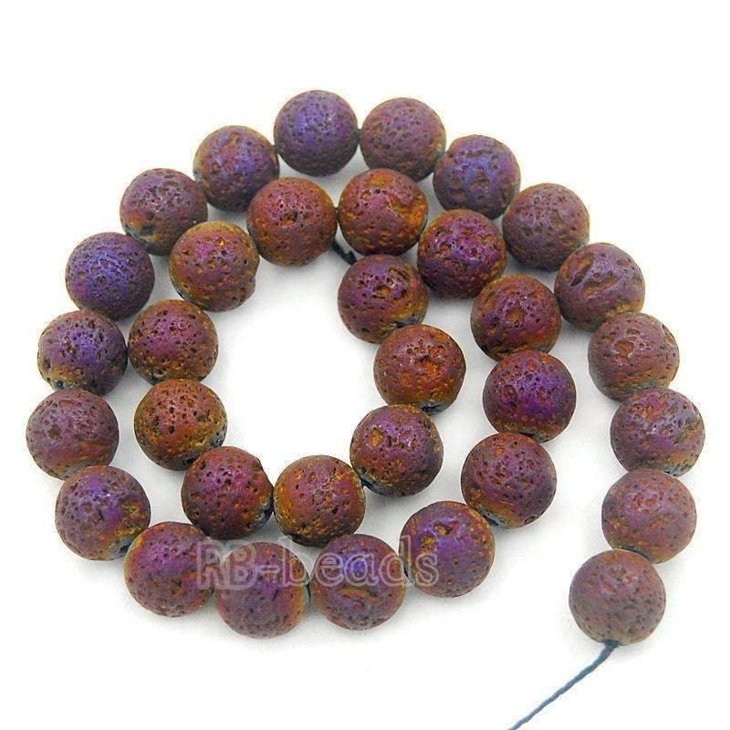 Natural Purple Red Volcanic Lava Beads Titanium Coated, 4-12mm Round Gemstone, 15.5'' strand
