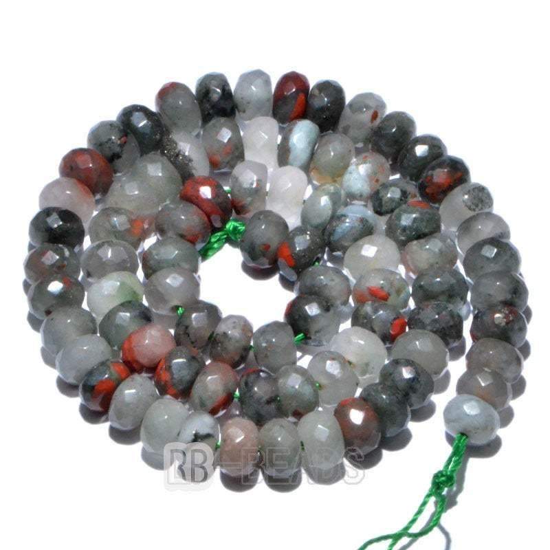 Natural Rondelle Bloodstone Beads, Smooth Matte and Faceted