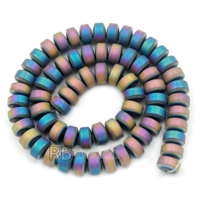Natural Rondelle Matte Multicolor Hematite Beads, 2-10mm 16'' strand