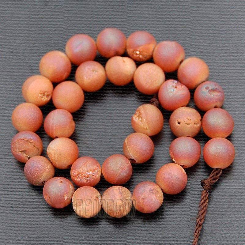 Natural Rose Druzy Agte Beads, Round, 6-14mm, 15.5'' inch strand