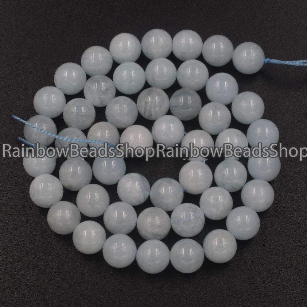 Natural Round Aquamarine Beads, size 4-14mm, 15.5 inch strand