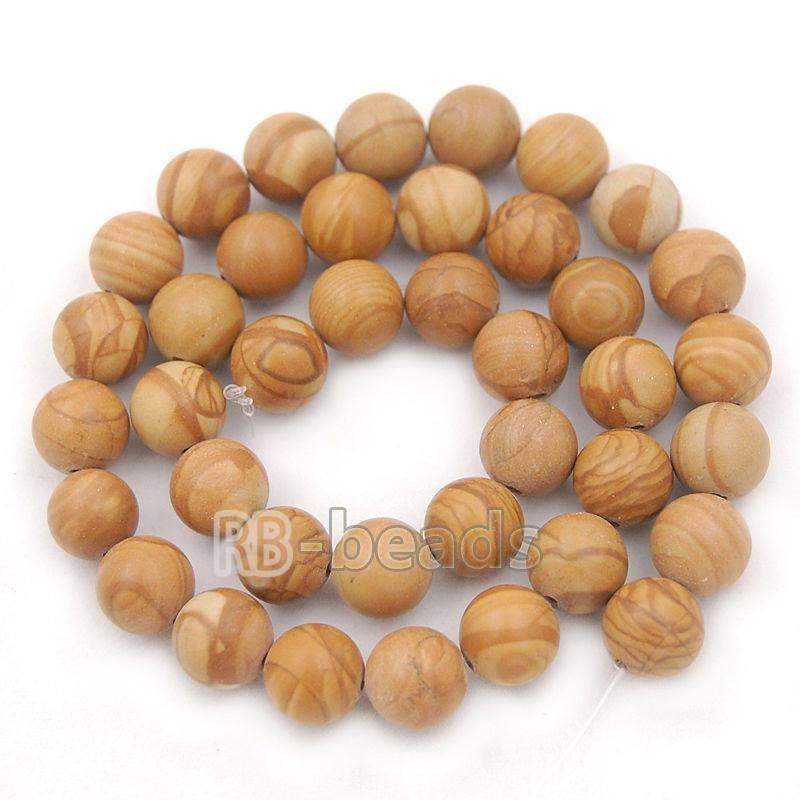 Natural Round Wood Grain Jasper Brown Beads, 4-10mm, 15.5'' strand