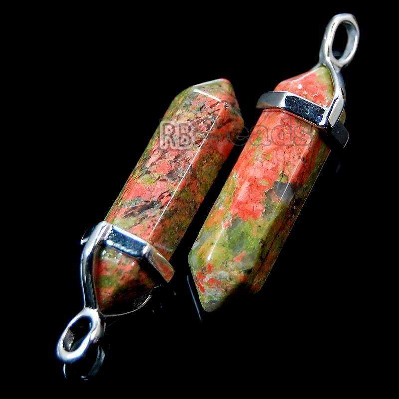 Natural Salmon moss Unakite double Terminated, Reiki Point Pendant beads, Gemstone, Crystal healing, Chakra Stone bead, Rock chakra pendant