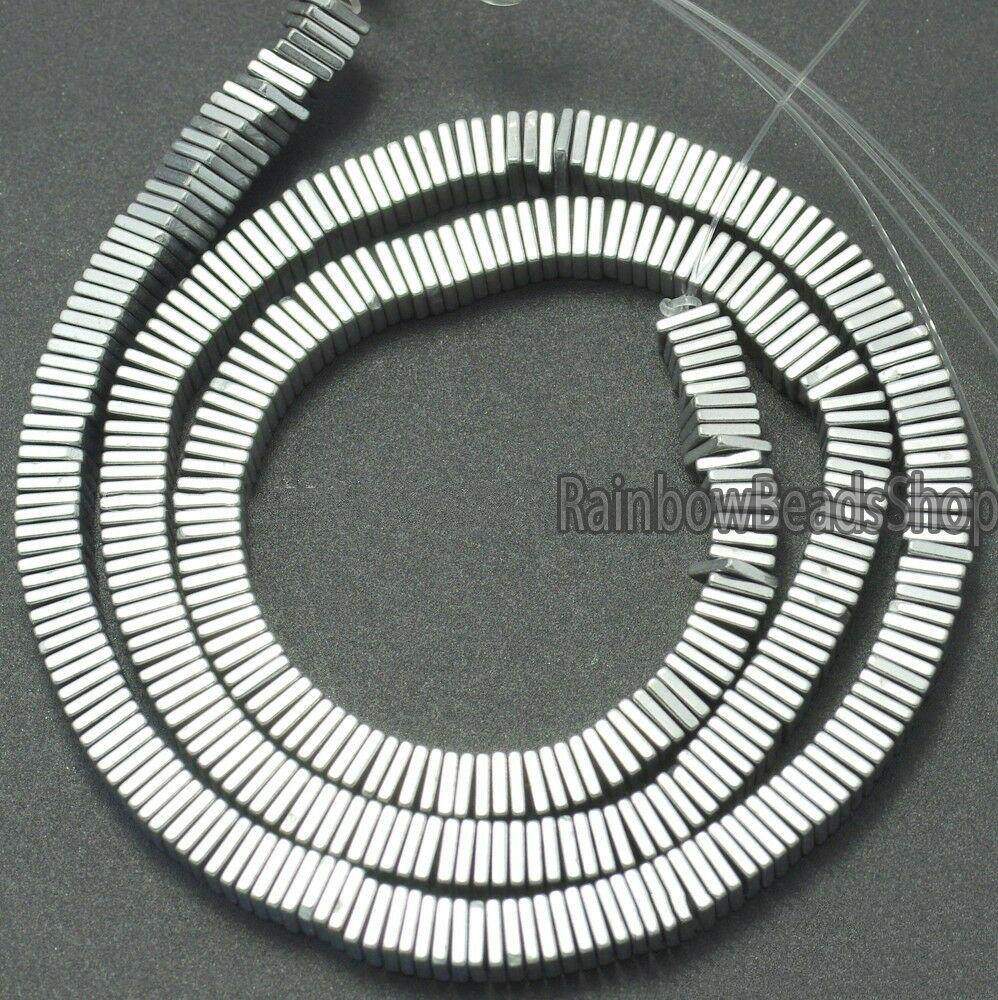 Natural Silver Hematite Flat Square Sliced Beads, 16'' strand