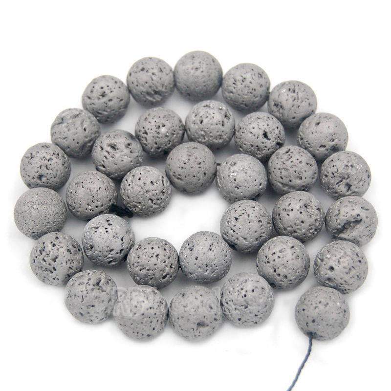Natural Silver Volcanic Lava Beads Titanium Coated, 4-12mm Round Jewelry Gemstone, 15.5'' strand