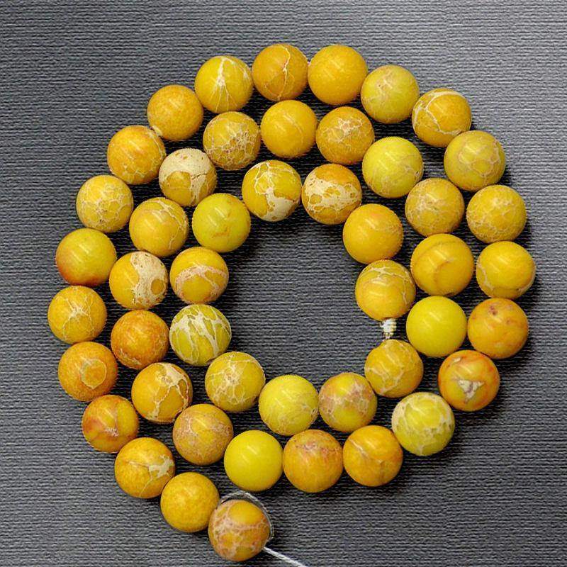 Natural Yellow Sea Sediment Jasper Beads, Round 6-10mm, 15.5 trand