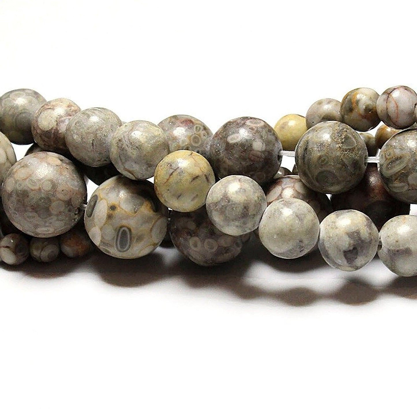 Ocean Maifan Fossil Coral Jasper Beads, Round, 15.5'' strand