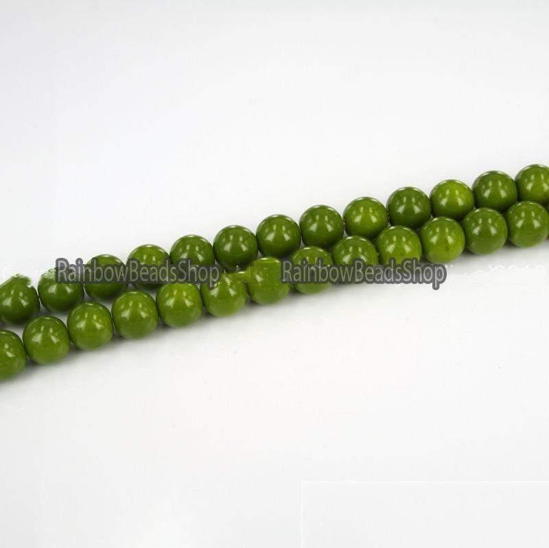 Olive Coated Czech Glass Pearl Smooth Round Beads 4-16mm