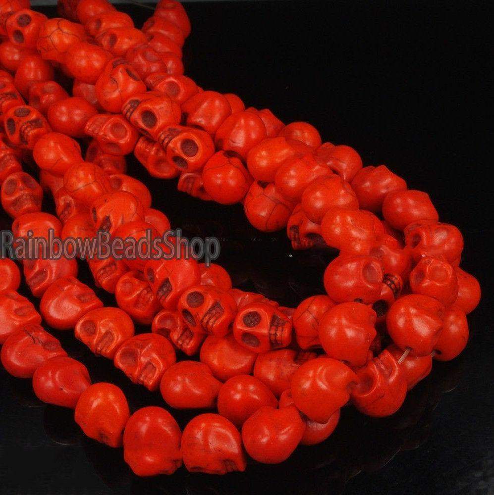 Orange Howlite Skull Side Ways Beads, 12x13mm, 16'' strand