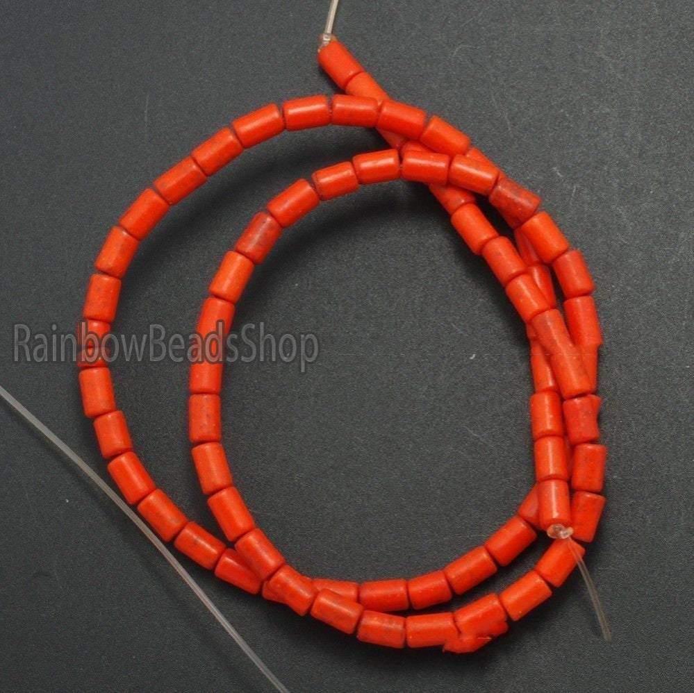 Orange Howlite Tube beads, 3x5 4x6 4x13 6x8mm, 16'' strand