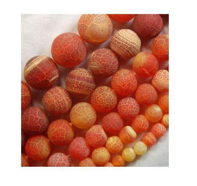Orange Hyacinth Fire Agate Round Beads, Matte Frosted 4-16mm, 15.5 str