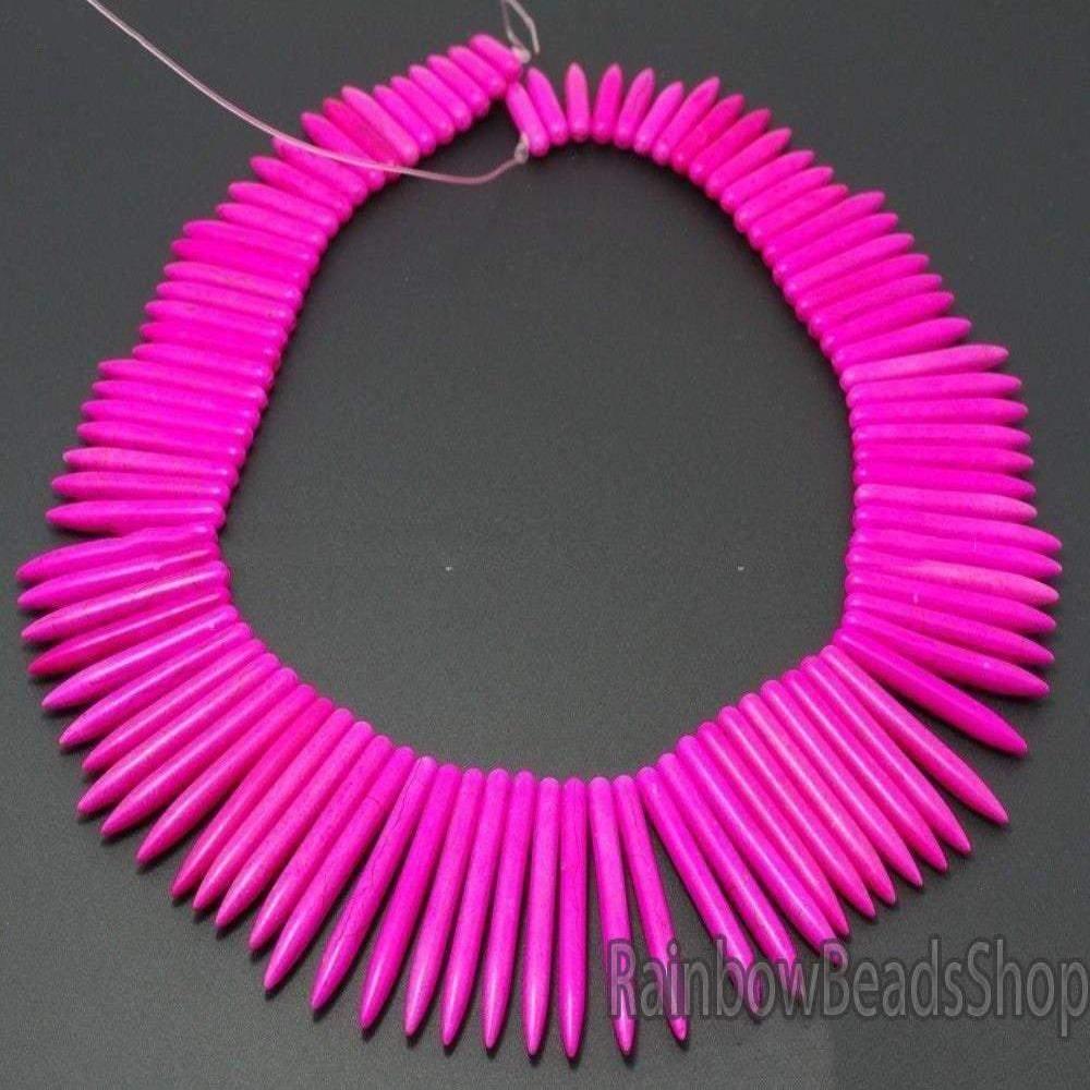 Pink Howlite Stick Spike Beads, 20x48mm , 16'' strand