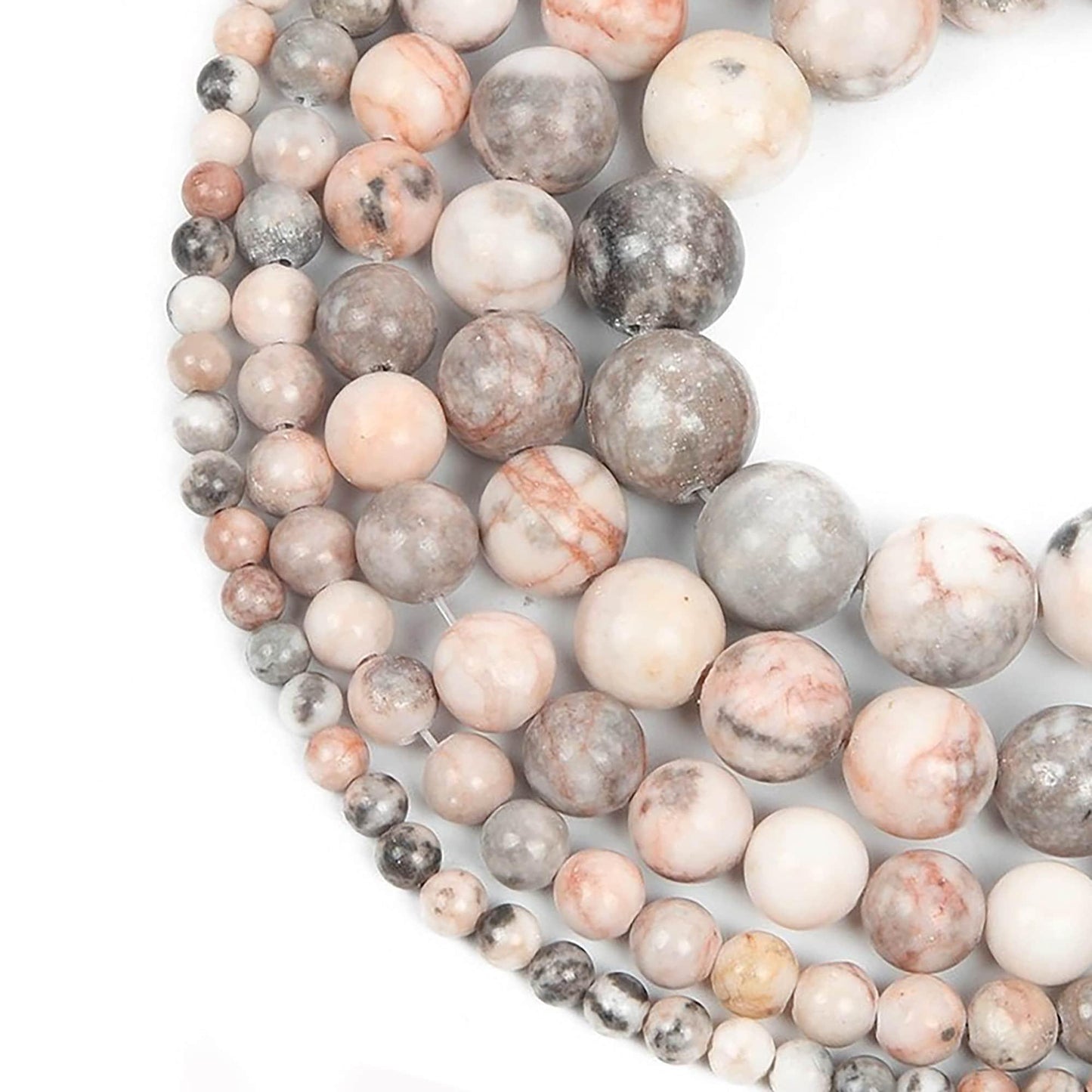 Pink zebra jasper round bead, 4-10mm stone 15.5'' full strand