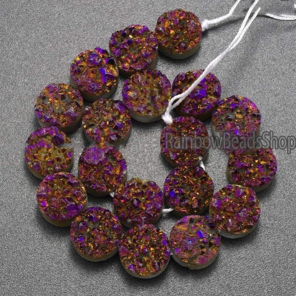 Purple Druzy Quartz Agate Side Drilled Connector Cabochon, Flat Back