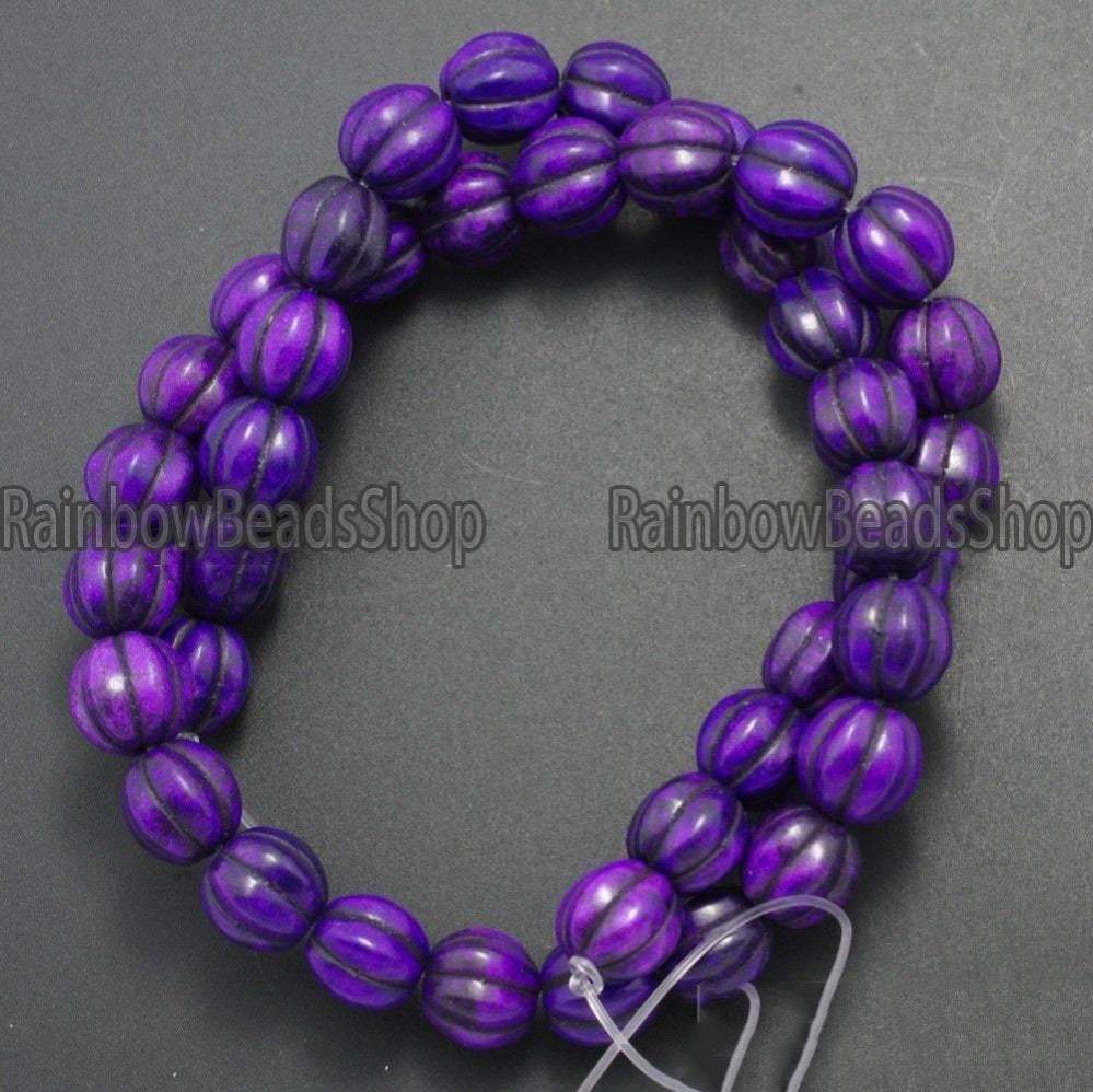 Purple Howlite Pumpkin Round beads, 10-14mm, 16'' strand
