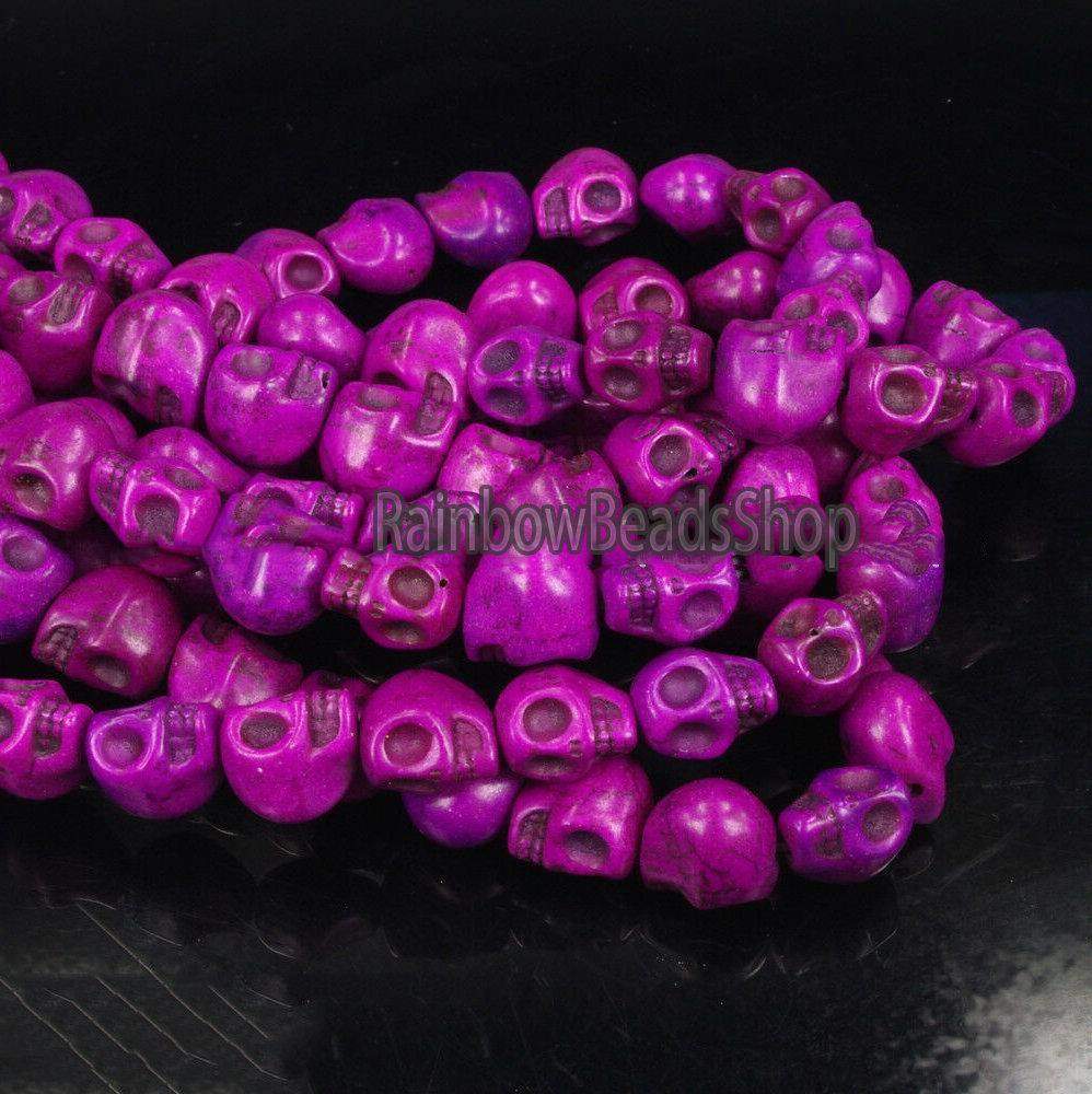 Purple Howlite Skull Side Ways Beads, 12x13mm, 16'' strand