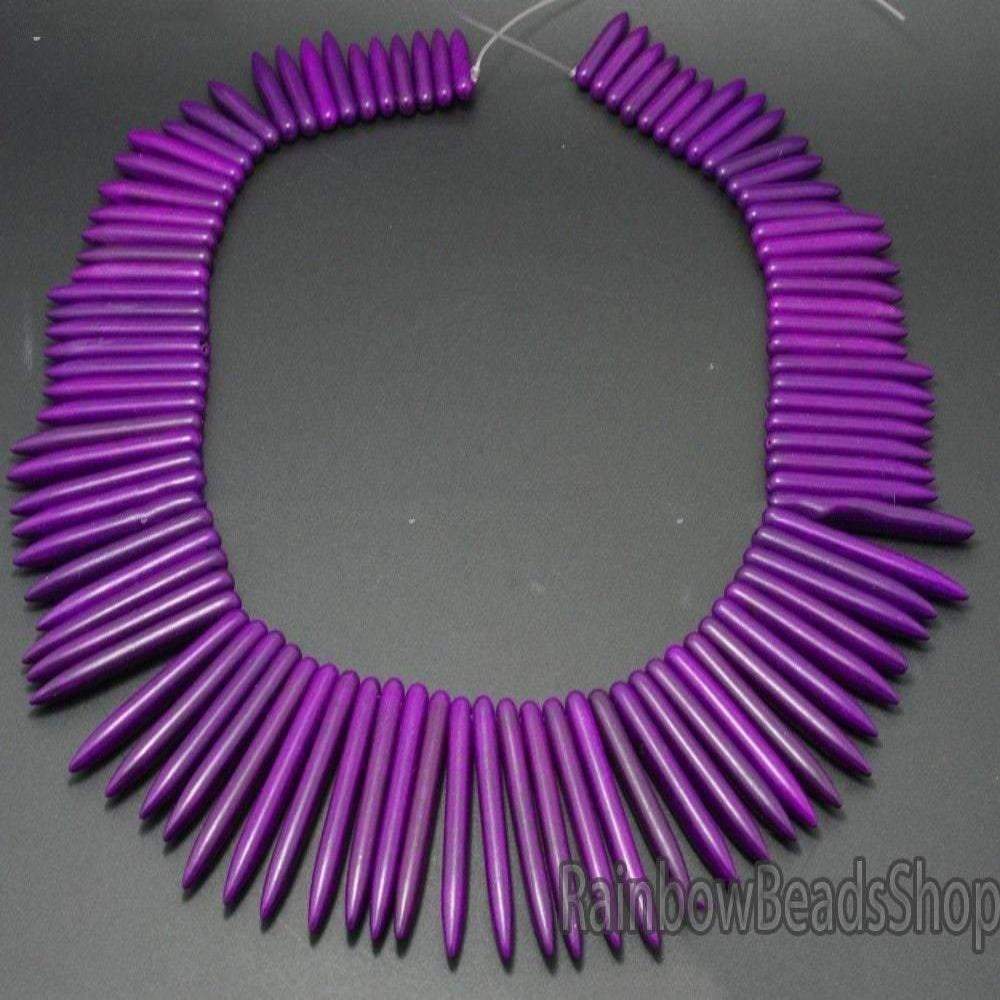 Purple Howlite Stick Spike Beads, 20x48mm, 16'' strand